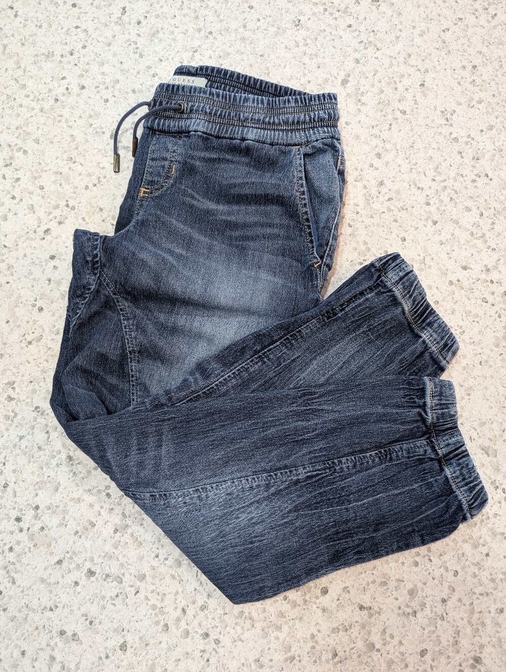Guess 25 Denim Joggers Distressed Dark Wash Blue Jeans Stretch Relaxed Fit Comfy